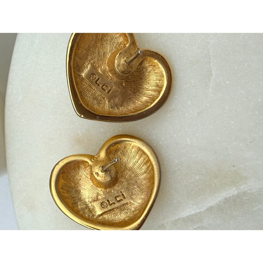 Liz Claiborne Heart Earrings Women Gold Silver Two Tone Vintage LCI Studs 1990s - Picture 5 of 7